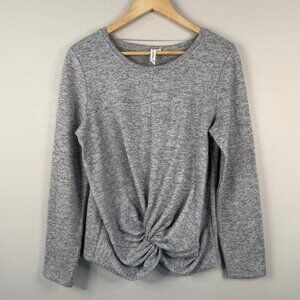 Cable & Gauge Womens Heather Gray Twist-Front Long Sleeve Top L/G Polyester Blen